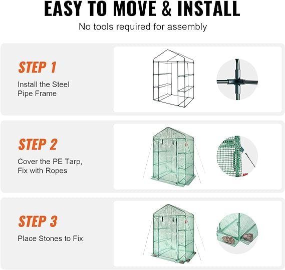 Walk-in Green House, 55.5 x 29.3 x 80.7 inch, Portable Greenhouse with Shelves, High Strength PE Cover with Roll-up Zipper Door and Steel Frame, Set Up in Minutes, for Planting and Storage